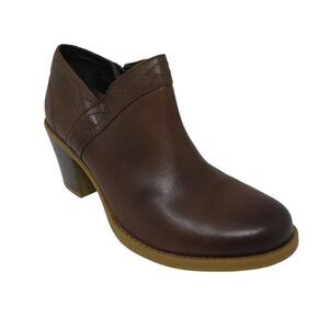 Earth Lina Austin Mahogany Brown Leather Heeled Ankle Boots Booties Womens 8.5